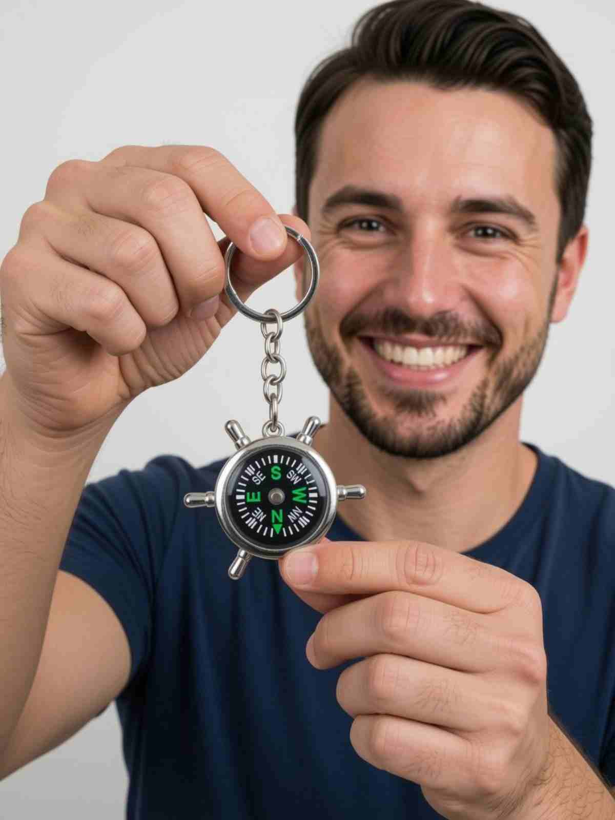 Control Remote Keychain Metal Compass Keychain, Steel Nautical Wheel Design Ship Wheel Design ...
